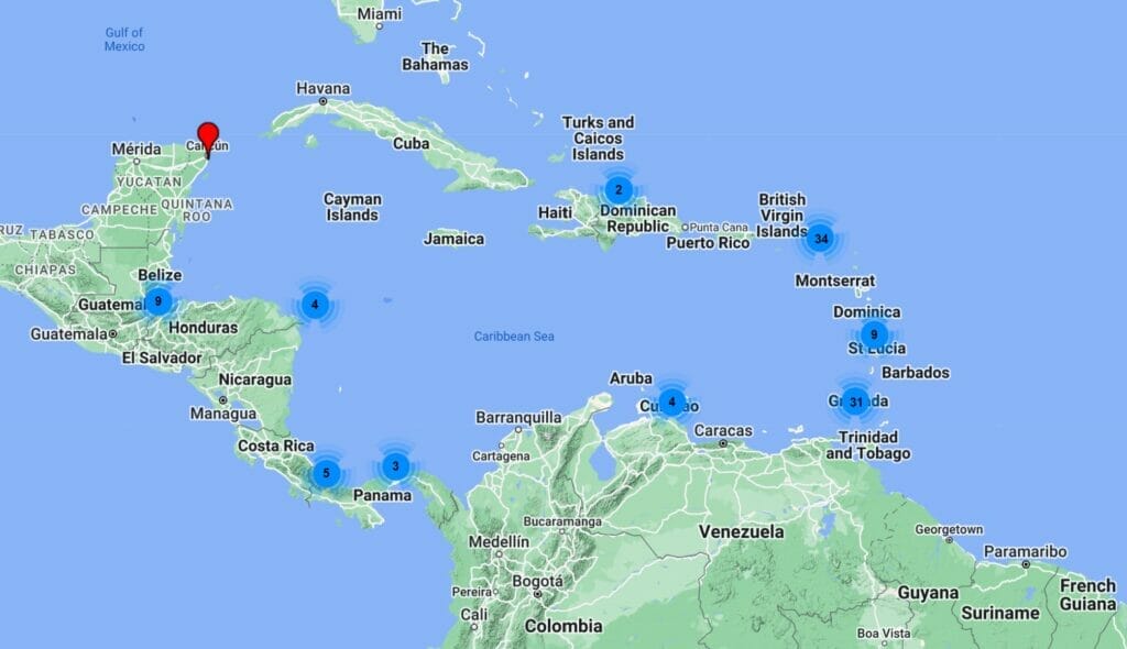 Map showing incidents of maritime crime in the Caribbean during 2021 