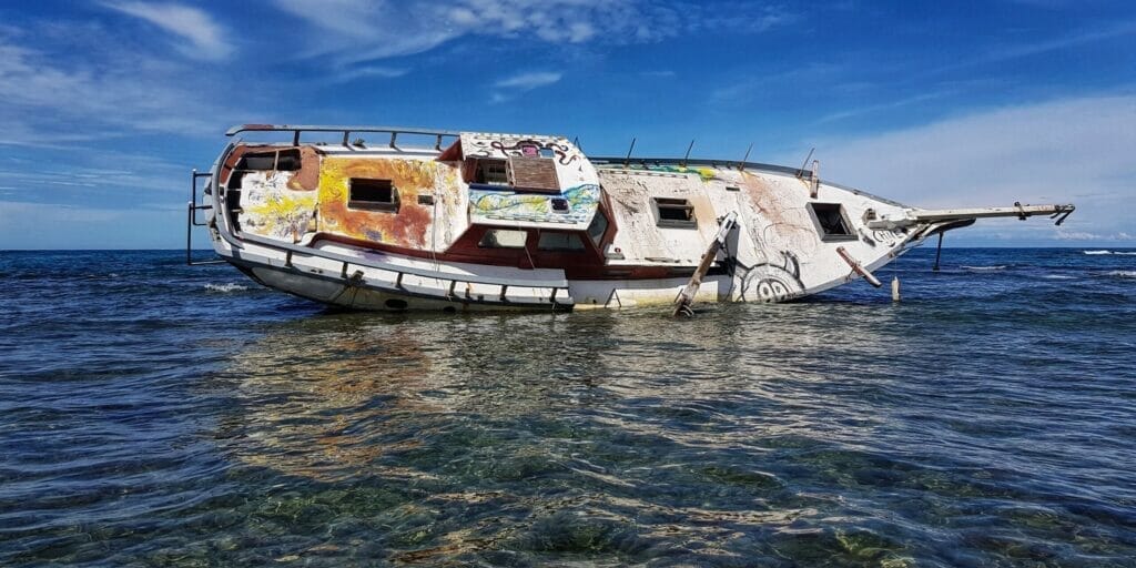 boat wreck stranded on beach