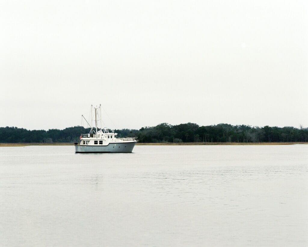 passagemaker /trawler yacht in shallow water